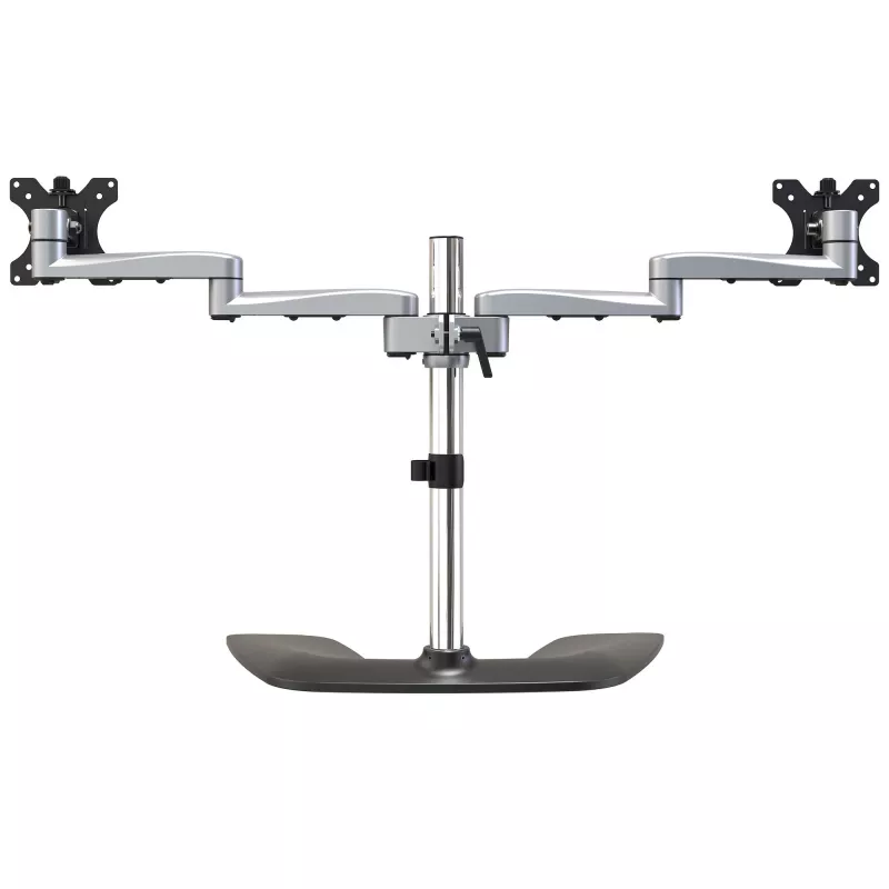 StarTech.com Podwójny stojak na monitor – Ergonomiczny biurkowy stojak na monitory do wyświetlaczy VESA do 32 cali – Wolnostojący, przegubowy, uniwersalny uchwyt do monitora komputerowego – Regulowana wysokość – Srebrny