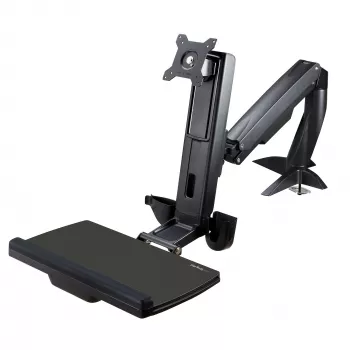 StarTech.com Ramię monitora do biurka z regulacją wysokości – Stacja robocza z regulacją wysokości do montażu na biurku dla jednego wyświetlacza 34 inch VESA – Ergonomiczny przegubowy konwerter biurka na stojąco z tacą na klawiaturę