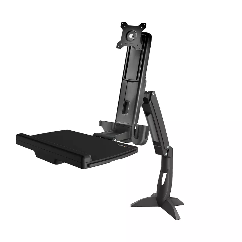 StarTech.com Ramię monitora do biurka z regulacją wysokości – Stacja robocza z regulacją wysokości do montażu na biurku dla jednego wyświetlacza 34 inch VESA – Ergonomiczny przegubowy konwerter biurka na stojąco z tacą na klawiaturę