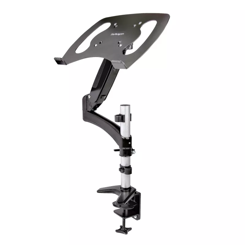 StarTech.com Ramię do laptopa z montażem do biurka – Pełny ruch, ramię przegubowe do laptopa lub pojedynczego monitora 34 cale – Uchwyt VESA z tacką na laptopa – Ergonomiczna regulowana podstawka pod notebook – Zacisk biurkowy
