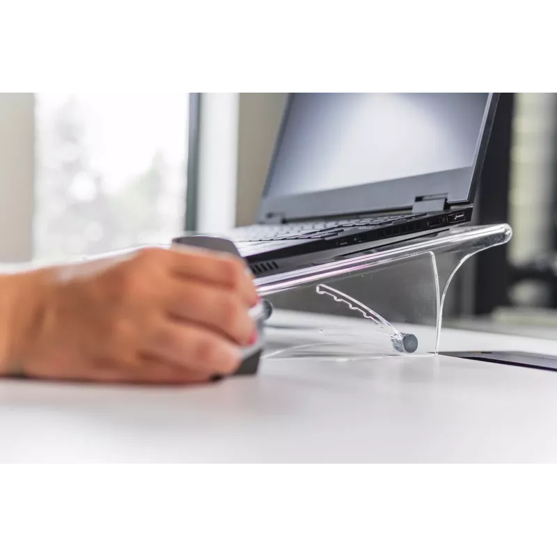 BakkerElkhuizen Q-note 350 Podstawka pod laptopa, przezroczysta, plastik, stal, 25,4 cm (10 cali), 50,8 cm (20 cali), 110 - 230 mm