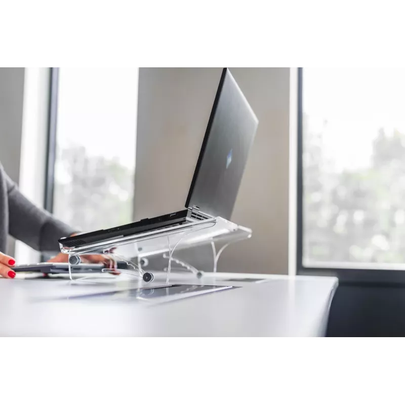 BakkerElkhuizen Q-note 350 Podstawka pod laptopa, przezroczysta, plastik, stal, 25,4 cm (10 cali), 50,8 cm (20 cali), 110 - 230 mm