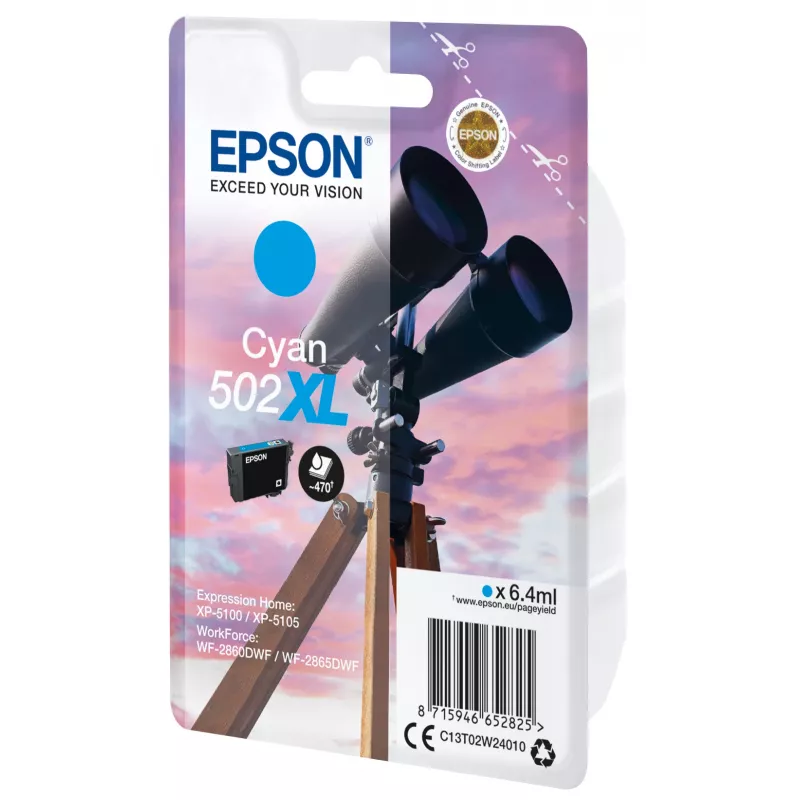 Epson Singlepack Cyan 502XL Tusz, wysoka wydajność (XL), Cyan, 6,4 ml, 1 szt., 470 stron
