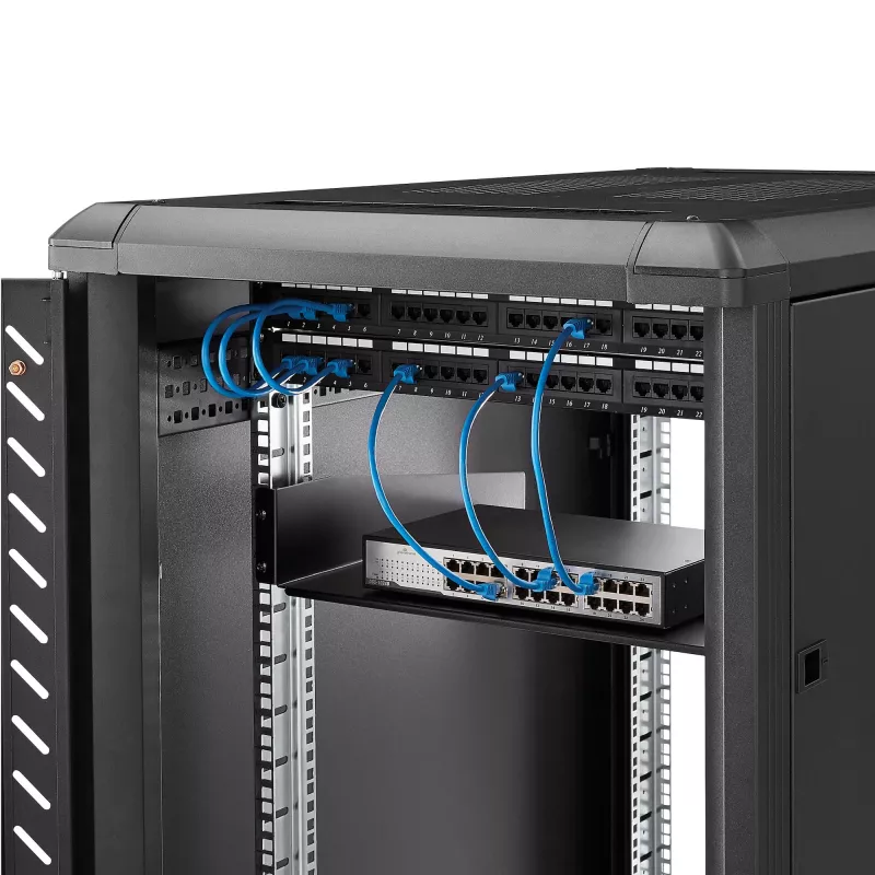 StarTech.com Półka serwerowa 2U do szafy rack - Uniwersalna półka wspornikowa do montażu w szafie rack 19 cali na sprzęt sieciowy i szafy - Wytrzymała stal – Udźwig 20 kg - 16 cali głębokości, czarna