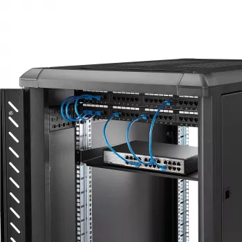 StarTech.com 1U Stała Półka do Szafy Rack serwerowej - Głębokość 10 cali, Stal Uniwersalna Taca Wspornikowa do Szafy Rack 19 cali na sprzęt AV/sieciowy - Wytrzymała Stal - Udźwig 44 funty/20 kg, Czarna