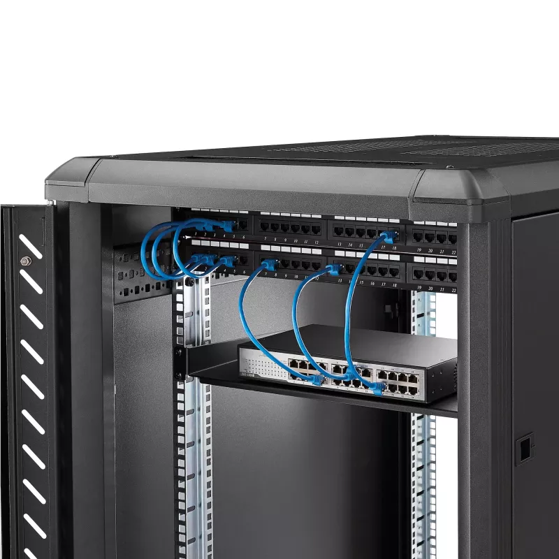 StarTech.com 1U Stała Półka do Szafy Rack serwerowej - Głębokość 10 cali, Stal Uniwersalna Taca Wspornikowa do Szafy Rack 19 cali na sprzęt AV/sieciowy - Wytrzymała Stal - Udźwig 44 funty/20 kg, Czarna