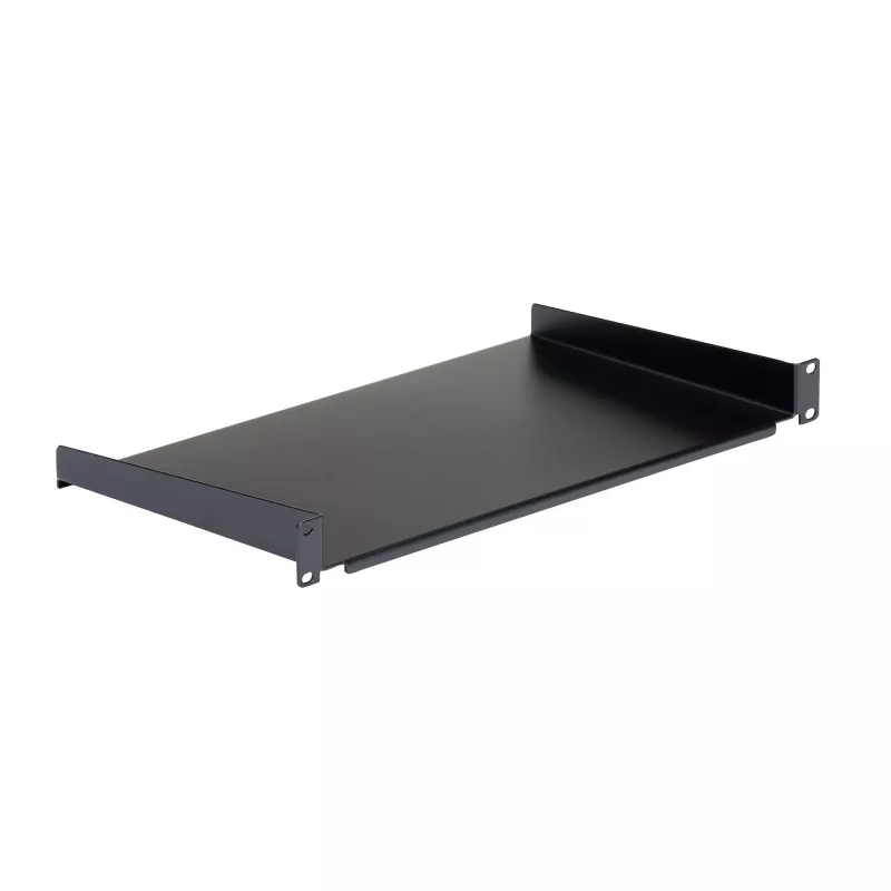 StarTech.com 1U Stała Półka do Szafy Rack serwerowej - Głębokość 10 cali, Stal Uniwersalna Taca Wspornikowa do Szafy Rack 19 cali na sprzęt AV/sieciowy - Wytrzymała Stal - Udźwig 44 funty/20 kg, Czarna