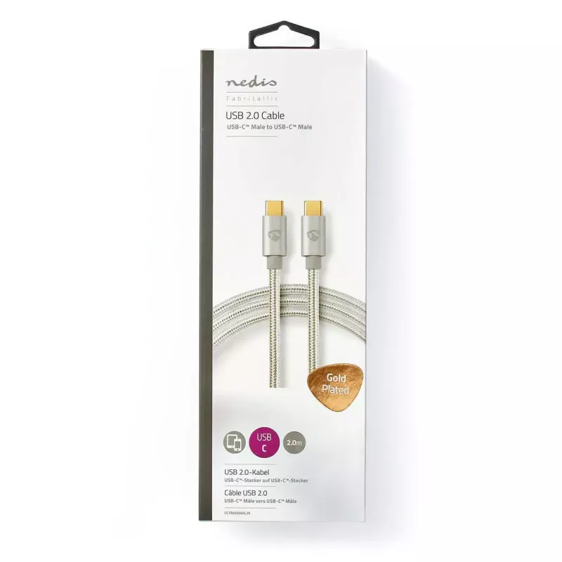 Kabel USB Nedis CCTB60800AL20 USB 2.0 2 m USB C Srebrny