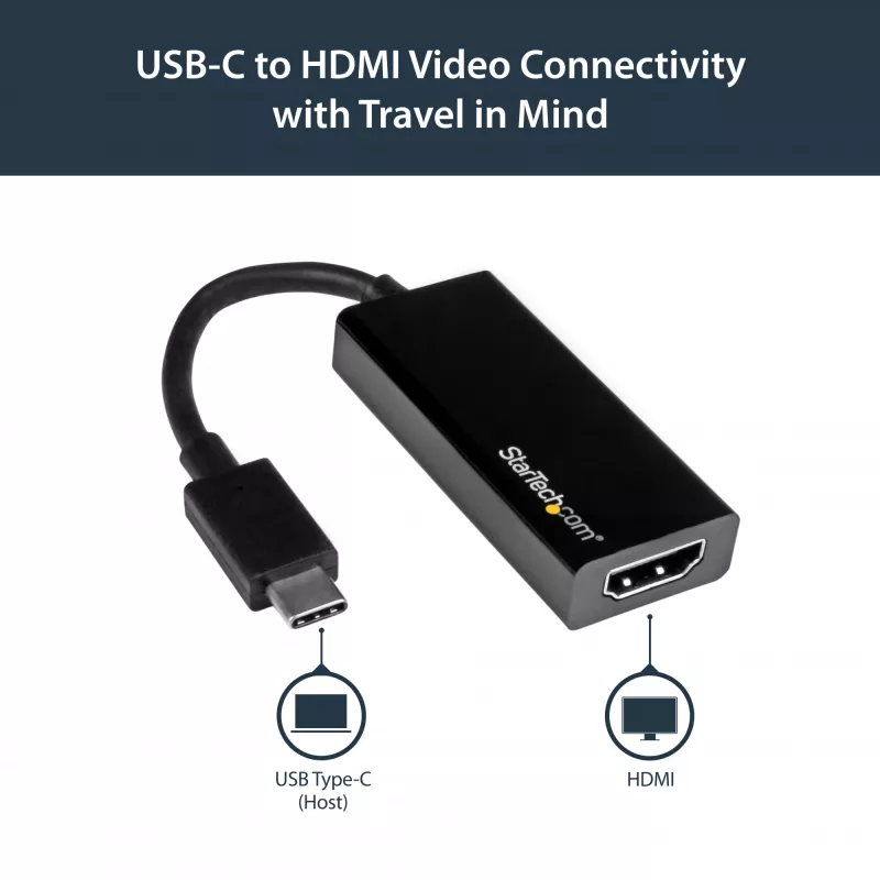StarTech.com Adapter USB-C na HDMI z 4K 30 Hz - czarny, USB 3.2 Gen 2 (3.1 Gen 2), USB typu C, wyjście HDMI, 3840 x 2160 pikseli