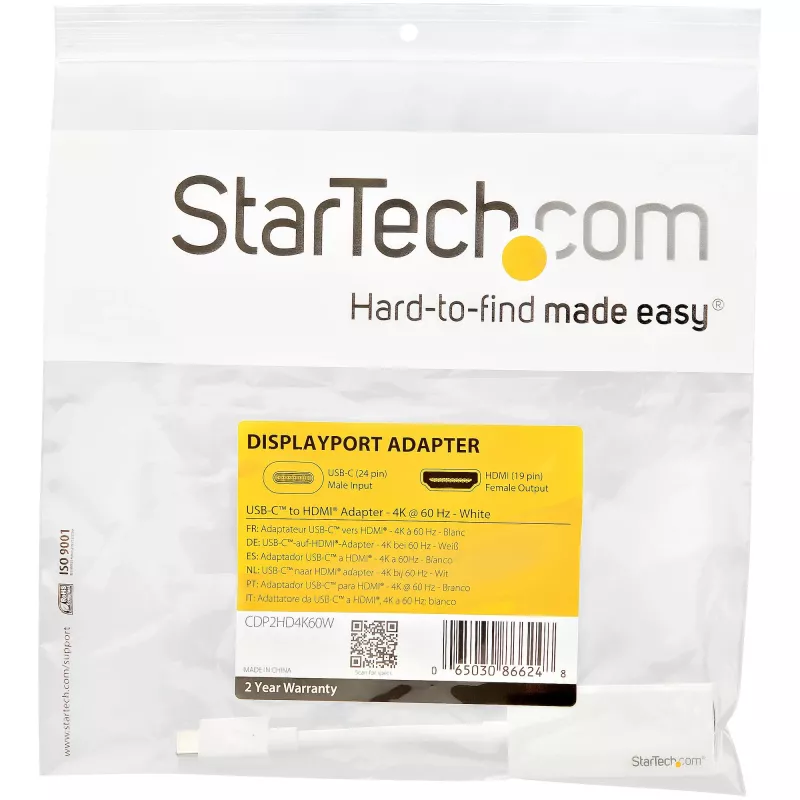 StarTech.com Adapter USB-C na HDMI - Biały - 4K 60 Hz, USB Type-C, wyjście HDMI, 3840 x 2160 pikseli