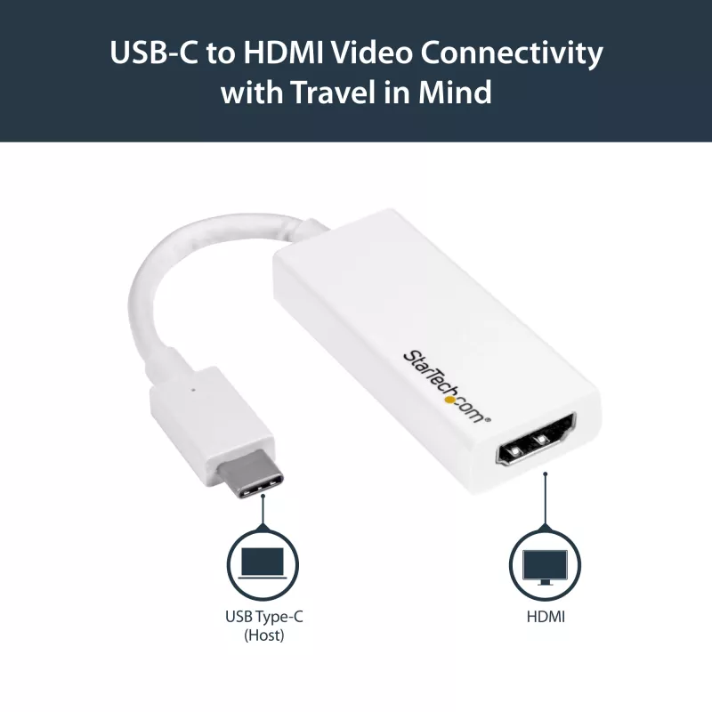 StarTech.com Adapter USB-C na HDMI - Biały - 4K 60 Hz, USB Type-C, wyjście HDMI, 3840 x 2160 pikseli