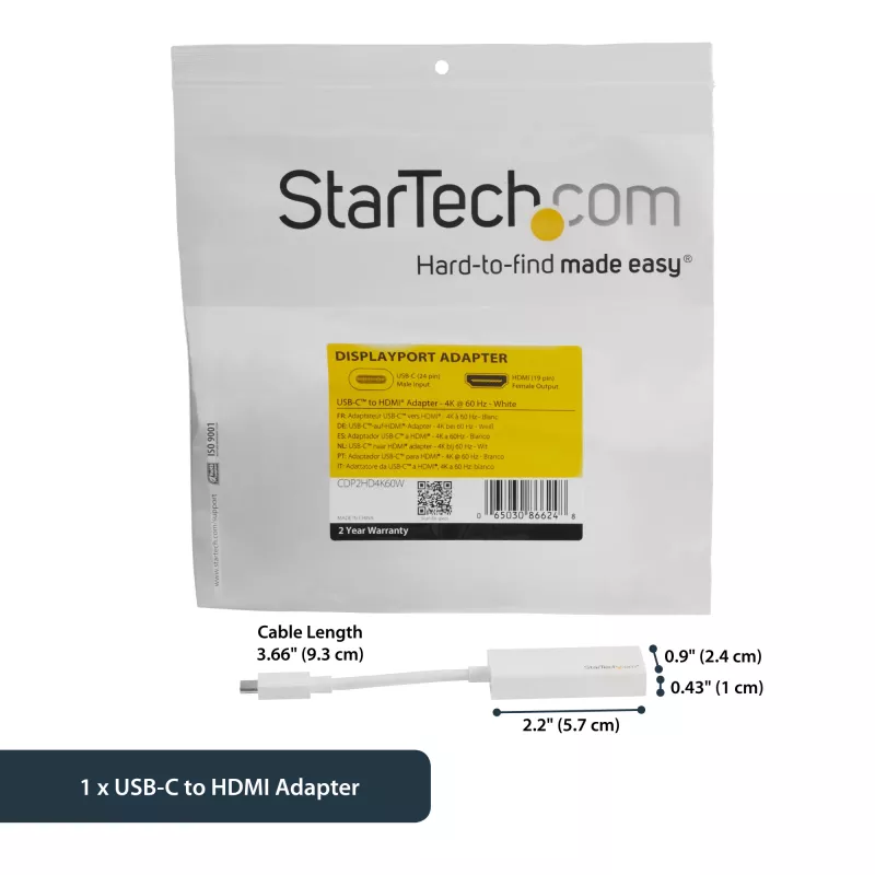 StarTech.com Adapter USB-C na HDMI - Biały - 4K 60 Hz, USB Type-C, wyjście HDMI, 3840 x 2160 pikseli