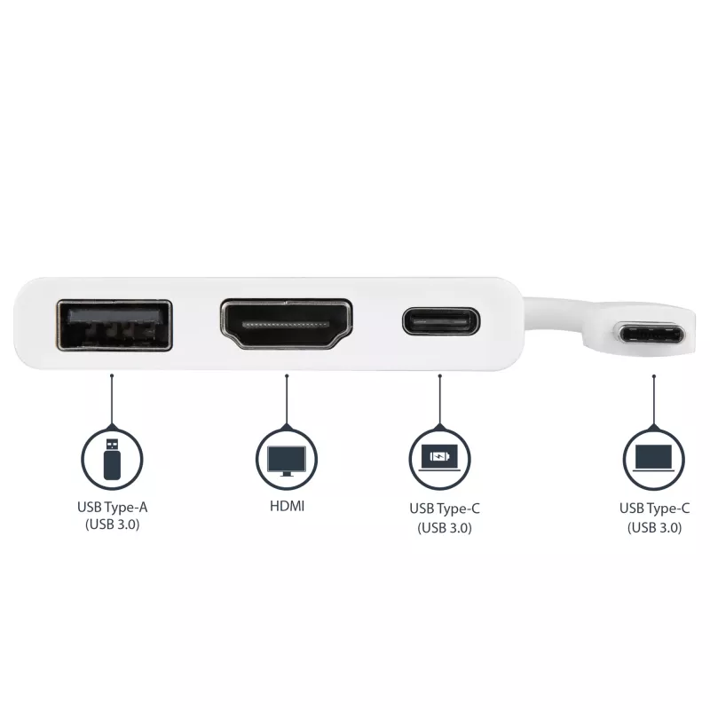 StarTech.com Wieloportowy adapter USB-C z HDMI - port USB 3.0 - 60 W PD - biały