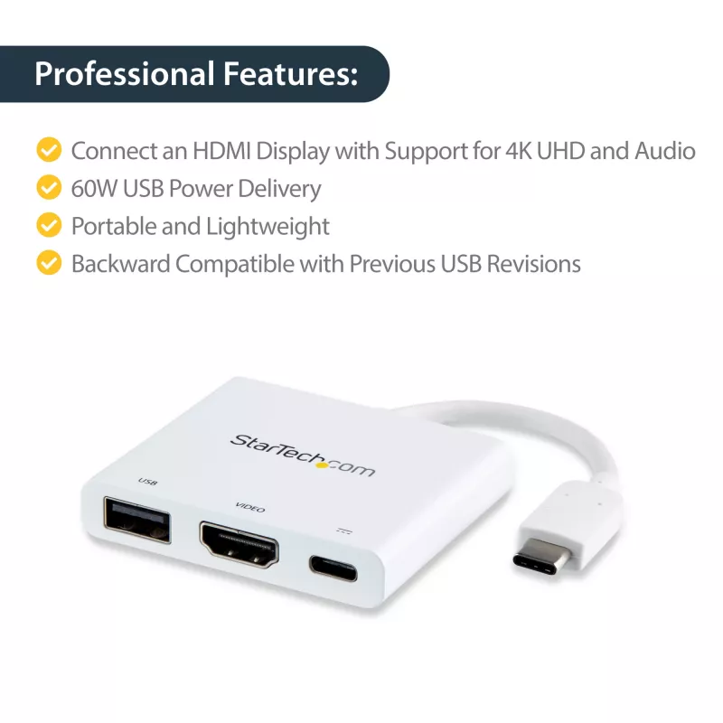 StarTech.com Wieloportowy adapter USB-C z HDMI - port USB 3.0 - 60 W PD - biały