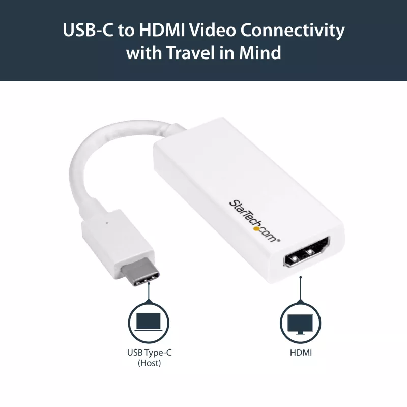 StarTech.com Adapter USB-C na HDMI 4K 30Hz - Biały, USB Typ-C, Wyjście HDMI, 3840 x 2160 pikseli