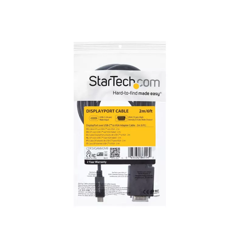 StarTech.com 6 ft/2 m Kabel USB-C do VGA - 1920x1200/1080p Aktywny adapter kablowya wideo USB-C do VGA - Kompatybilny z Thunderbolt 3 - Laptop do monitora/projektora VGA - DP Alt Mode HBR2