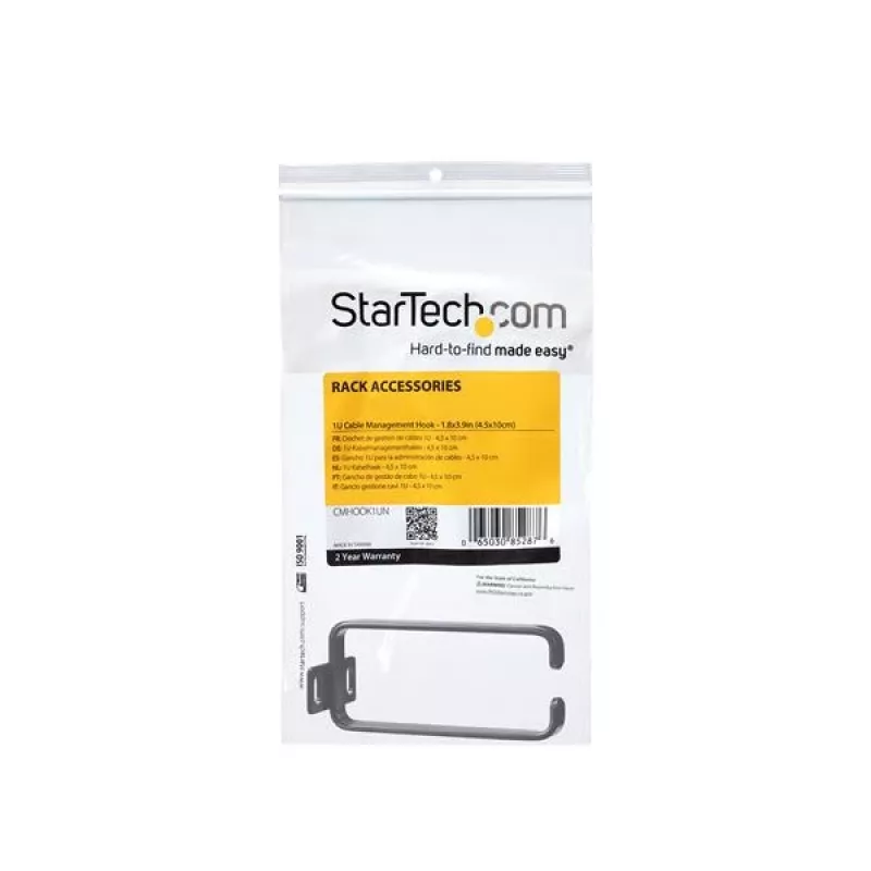 StarTech.com 1U Vertical Server Rack kabel Management D-Ring Hook - 1.8x3.9in (4.5x10cm)