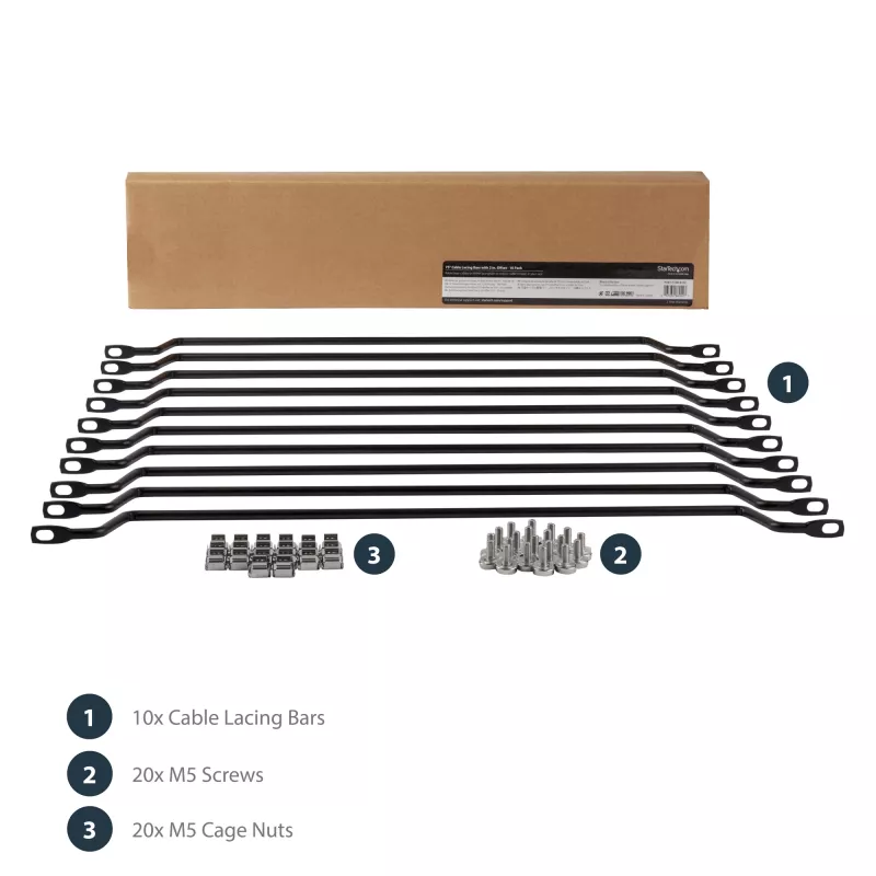 Poziome listwy do wiązania kabli StarTech.com z przesunięciem 2 cale do szaf rack - 10 sztuk