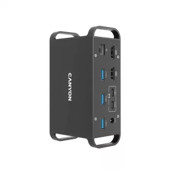 Stacja dokująca CANYON CNS-HDS95ST — USB-C (USB 3.2 Gen 2) stacja dokująca z 2× HDMI, 2× USB 3.2 Gen1, 2× USB 2.0, Gigabit Ethernet, 100W, aluminium, czarna