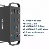 Stacja dokująca CANYON CNS-HDS95ST — USB-C (USB 3.2 Gen 2) stacja dokująca z 2× HDMI, 2× USB 3.2 Gen1, 2× USB 2.0, Gigabit Ethernet, 100W, aluminium, czarna