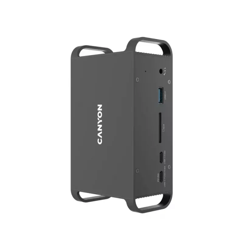 Stacja dokująca CANYON CNS-HDS95ST — USB-C (USB 3.2 Gen 2) stacja dokująca z 2× HDMI, 2× USB 3.2 Gen1, 2× USB 2.0, Gigabit Ethernet, 100W, aluminium, czarna