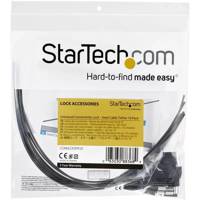 StarTech.com 10-pak zabezpieczających linek do kabli dla adapterów i kluczy sprzętowych - Uniwersalny uchwyt do kabli - Linka zabezpieczająca - Zestaw blokad antykradzieżowych z regulacją długości - Stal