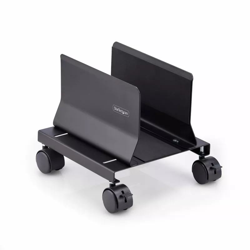 StarTech.com Wózek na komputer typu tower, jezdny mobilny stojak na CPU na kółkach, maks. obciążenie 21 kg, regulowany uchwyt na obudowę PC, podstawa podłogowa pod biurko, wózek stalowy