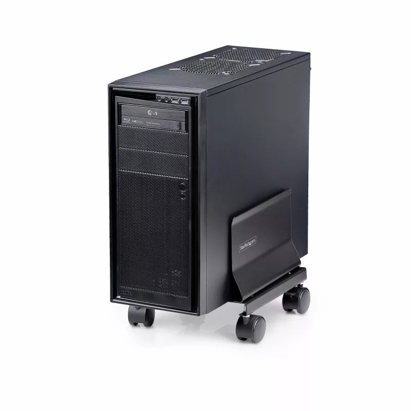 StarTech.com Wózek na komputer typu tower, jezdny mobilny stojak na CPU na kółkach, maks. obciążenie 21 kg, regulowany uchwyt na obudowę PC, podstawa podłogowa pod biurko, wózek stalowy
