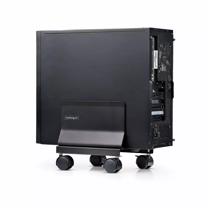 StarTech.com Wózek na komputer typu tower, jezdny mobilny stojak na CPU na kółkach, maks. obciążenie 21 kg, regulowany uchwyt na obudowę PC, podstawa podłogowa pod biurko, wózek stalowy