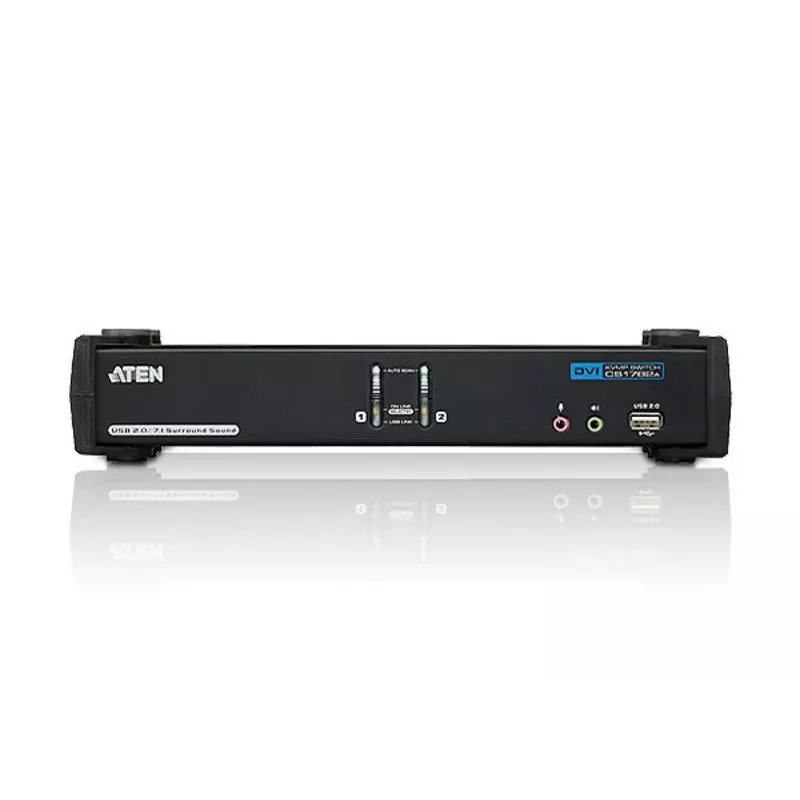 Przełącznik KVM ATEN 2-portowy USB DVI Dual Link z audio i hubem USB 2.0 (kable KVM w zestawie)