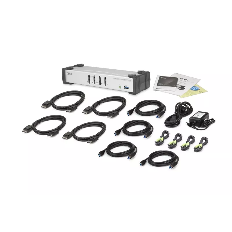 ATEN 4-Portowy Przełącznik USB 3.1 Gen 1 DisplayPort 1.1 KVMP™ z Głośnikami (kable KVM w zestawie)