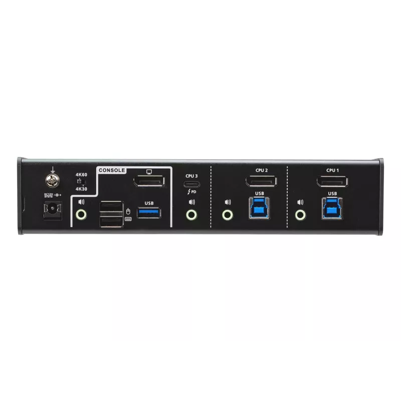 ATEN 3-Port USB-C DisplayPort Hybrid KVMP™ Switch, 4096 x 2160 pikseli, 4K Ultra HD, 5,78 W, Czarny