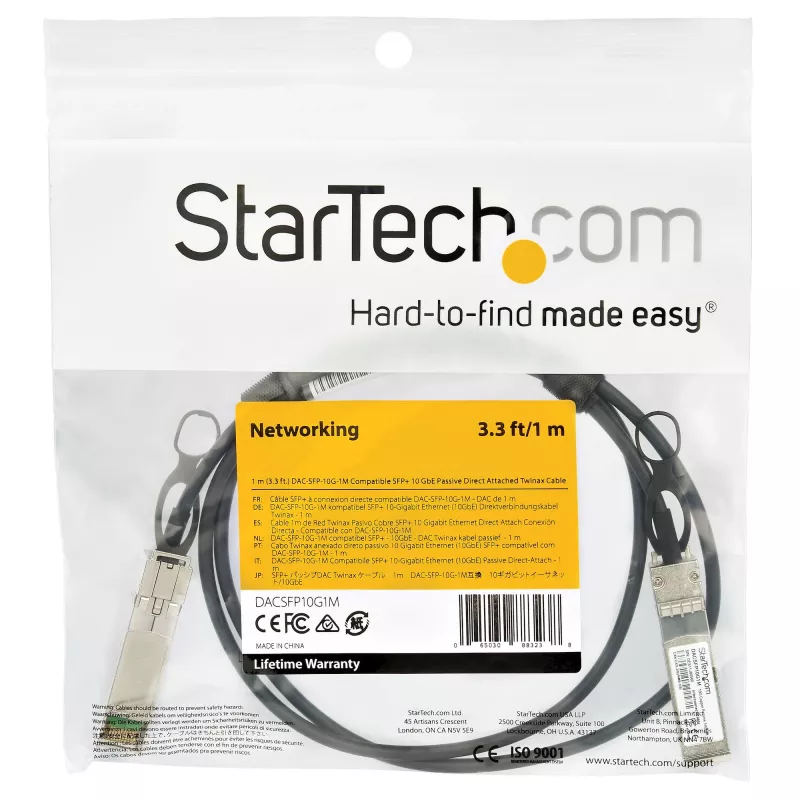 StarTech.com Dell EMC DAC-SFP-10G-1M kompatybilny bezpośredni kabel Twinax SFP+ do SFP+ 1 m 10G - 10GbE SFP+ miedziany DAC 10 Gb/s niskopoborowy pasywny moduł Mini GBIC/transceiver DAC