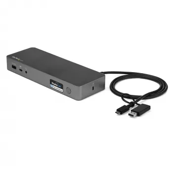 StarTech.com Uniwersalna stacja dokująca do laptopa, hybrydowa USB-C i USB-A, podwójny 4K DP i HDMI, 60W PD, Mac / Windows / Chrome OS, 4-portowy hub USB 5Gbps, GbE