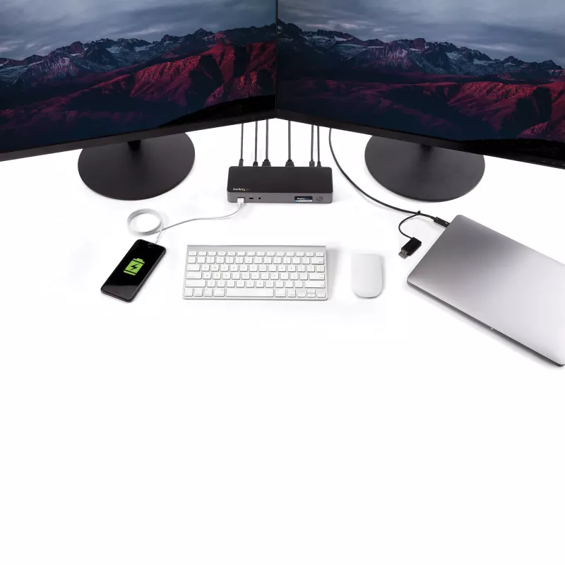 StarTech.com Uniwersalna stacja dokująca do laptopa, hybrydowa USB-C i USB-A, podwójny 4K DP i HDMI, 60W PD, Mac / Windows / Chrome OS, 4-portowy hub USB 5Gbps, GbE