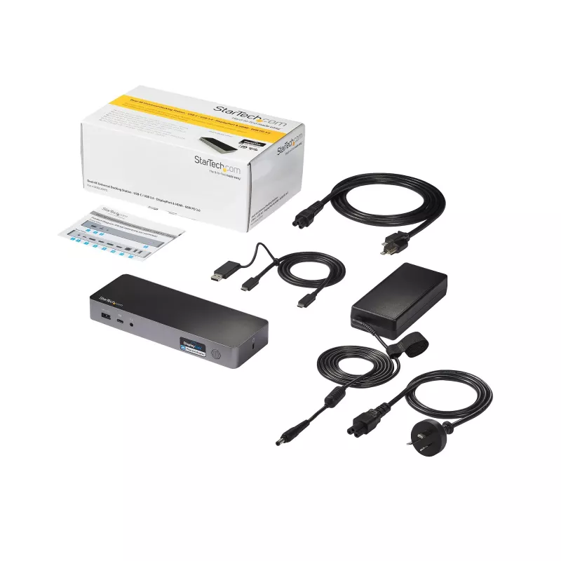 StarTech.com Uniwersalna stacja dokująca do laptopa, hybrydowa USB-C i USB-A, podwójny 4K DP i HDMI, 60W PD, Mac / Windows / Chrome OS, 4-portowy hub USB 5Gbps, GbE