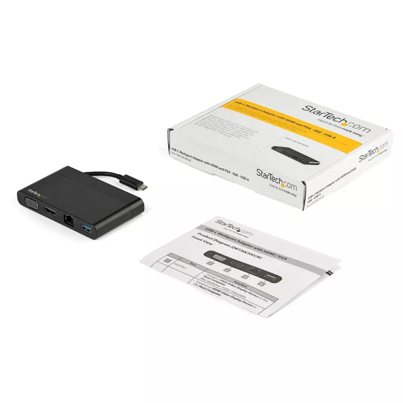 StarTech.com USB C Multiport Adapter z HDMI, VGA, Gigabit Ethernet i USB 3.0 - USB C do 4K HDMI lub 1080p VGA Mini Hub Stacji Dokującej - Podróżna Stacja Dokująca USB Type-C dla Laptopów USB-C