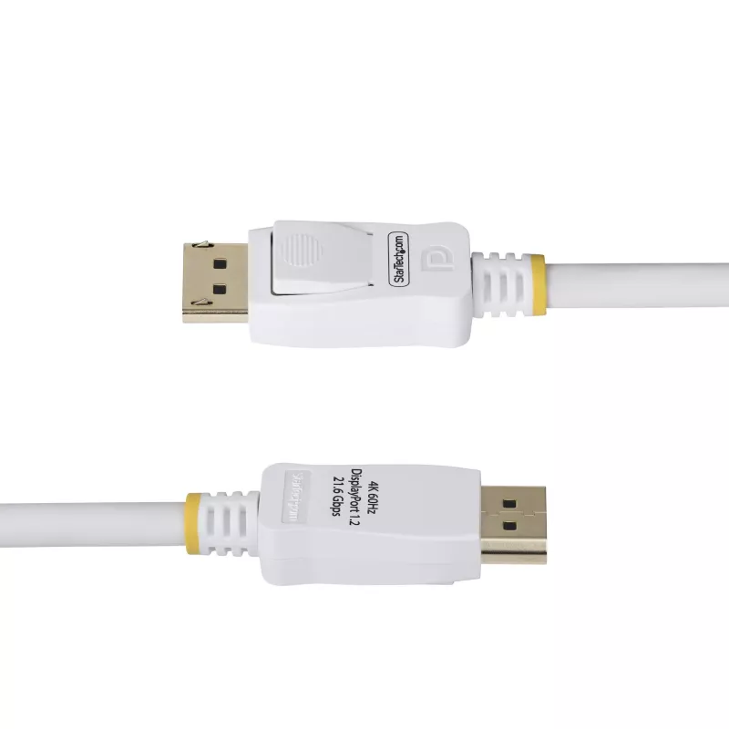 StarTech.com 10ft (3m) biały kabel DisplayPort 1.2 z certyfikatem VESA, 4K 60Hz, 21,6Gbps, złącza DP z zatrzaskiem, kabel DisplayPort DP 1.2, przewód do monitora DP, M/M