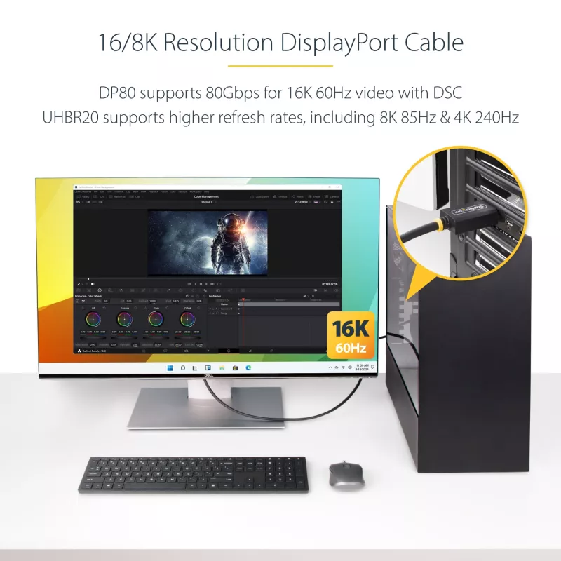 StarTech.com 1m Kabel DisplayPort 2.1, certyfikowany przez VESA kabel DisplayPort DP80 z UHBR20/HDR/DSC 1.2a/HDCP 2.2, 16K/8K 60Hz, 4K 240Hz, 80 Gb/s, kabel DP 2.1, przewód do monitora UHD, M/M