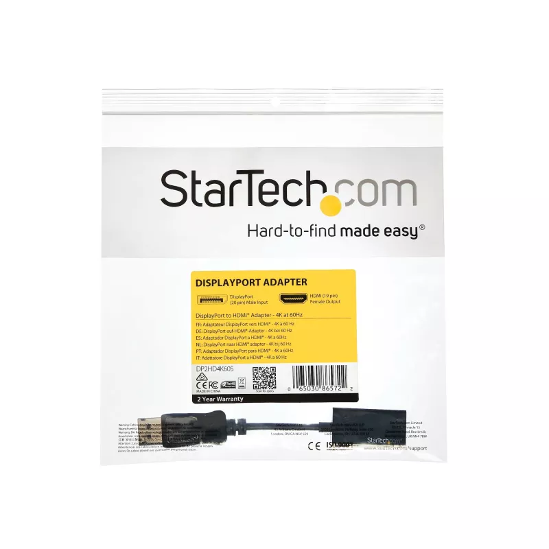 StarTech.com Adapter DisplayPort na HDMI - Aktywny konwerter wideo DP 1.4 na HDMI 2.0 4K 60 Hz - Przejściówka kabel DisplayPort na HDMI do monitora/telewizora/wyświetlacza - Zatrzaskowe złącze DP