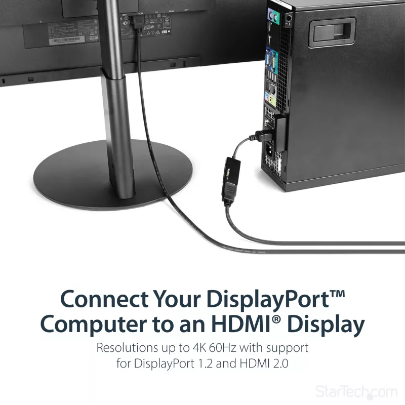StarTech.com Adapter DisplayPort na HDMI - Aktywny konwerter wideo DP 1.4 na HDMI 2.0 4K 60 Hz - Przejściówka kabel DisplayPort na HDMI do monitora/telewizora/wyświetlacza - Zatrzaskowe złącze DP