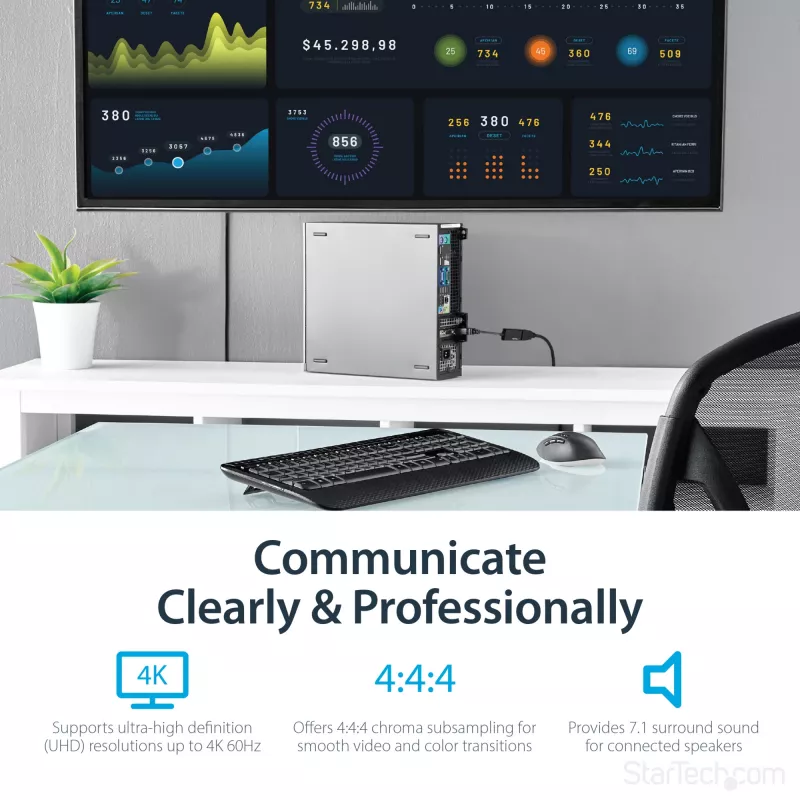 StarTech.com Adapter DisplayPort na HDMI - Aktywny konwerter wideo DP 1.4 na HDMI 2.0 4K 60 Hz - Przejściówka kabel DisplayPort na HDMI do monitora/telewizora/wyświetlacza - Zatrzaskowe złącze DP