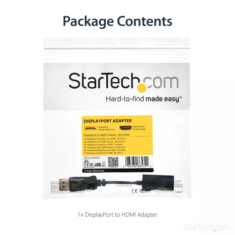 StarTech.com Adapter DisplayPort na HDMI - Aktywny konwerter wideo DP 1.4 na HDMI 2.0 4K 60 Hz - Przejściówka kabel DisplayPort na HDMI do monitora/telewizora/wyświetlacza - Zatrzaskowe złącze DP