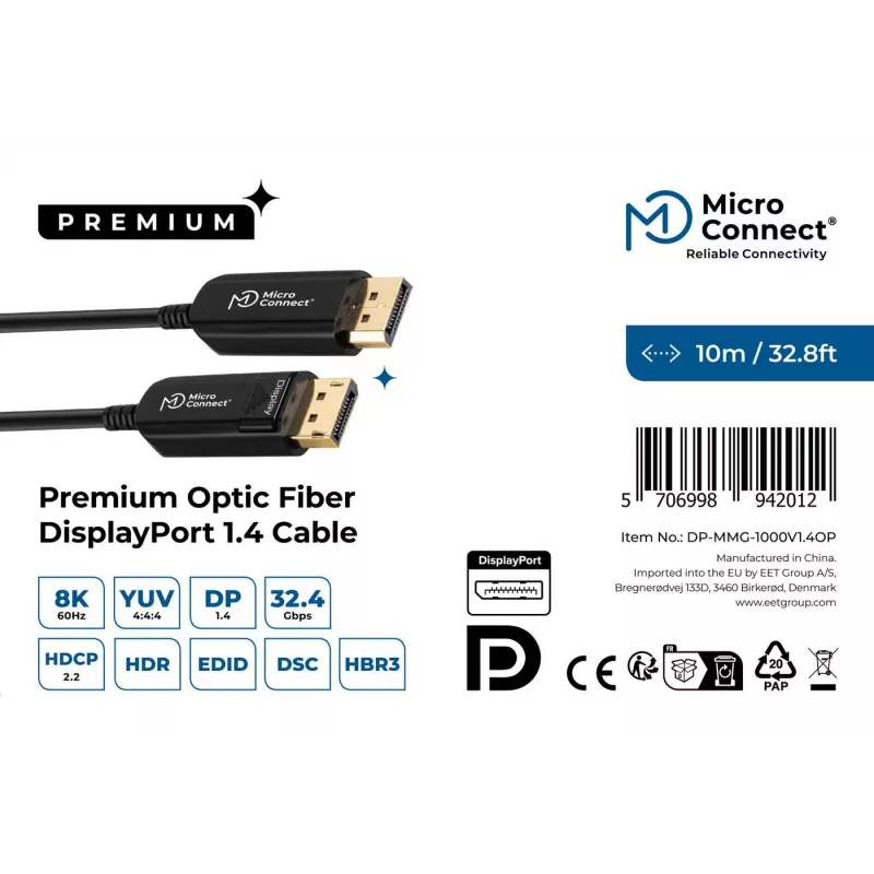 Microconnect DP-MMG-1000V1.4OP kabel DisplayPort 10 m Czarny