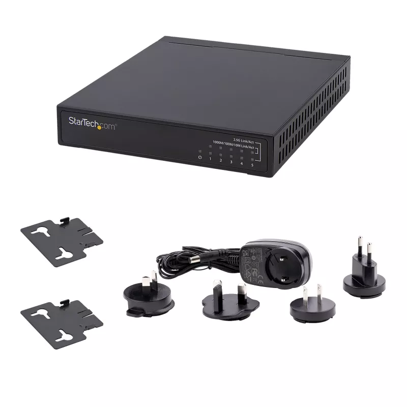 StarTech.com Niezarządzalny przełącznik 2,5G - 5-portowy przełącznik Gigabit - Niezarządzalny przełącznik Ethernet 2.5GBASE-T - Rozdzielacz Ethernet - Montaż na szynie DIN lub na ścianie - Multi-Gigabit - Auto-MDIX - Ramki Jumbo 9K
