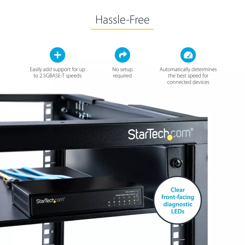 StarTech.com Niezarządzalny przełącznik 2,5G - 5-portowy przełącznik Gigabit - Niezarządzalny przełącznik Ethernet 2.5GBASE-T - Rozdzielacz Ethernet - Montaż na szynie DIN lub na ścianie - Multi-Gigabit - Auto-MDIX - Ramki Jumbo 9K