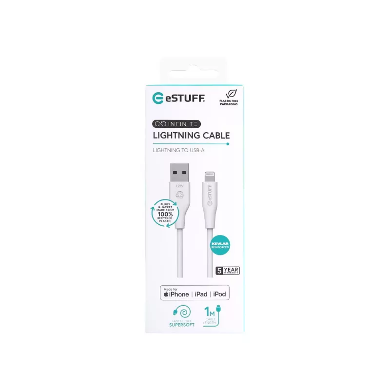 Kabel Lightning eSTUFF ES601170 1m USB A 2.4A 5V Biały