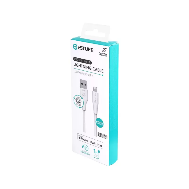 Kabel Lightning eSTUFF ES601170 1m USB A 2.4A 5V Biały
