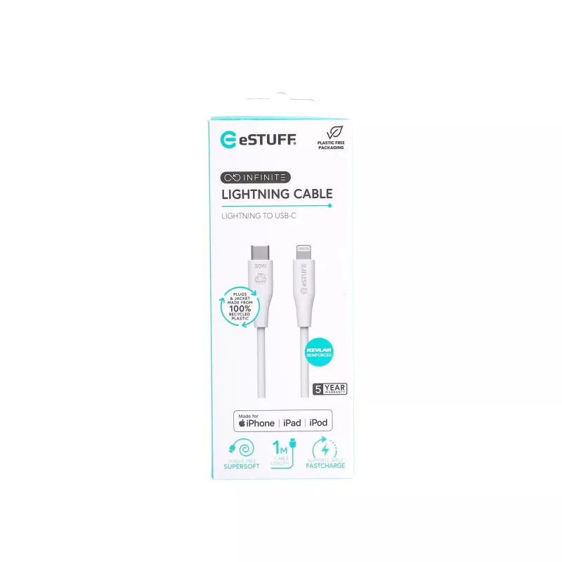 Kabel Lightning eSTUFF ES602170 1m USB C 2.4A 5V z certyfikatem GRS