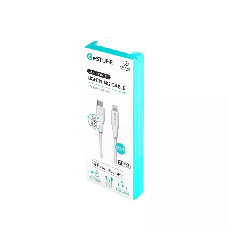 Kabel Lightning eSTUFF ES602170 1m USB C 2.4A 5V z certyfikatem GRS